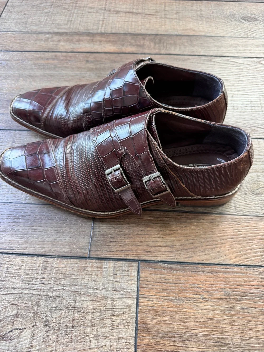 Stacy Adams Men's Burgundy Croc-Embossed Double Monk Strap Oxfords (Gently Used)